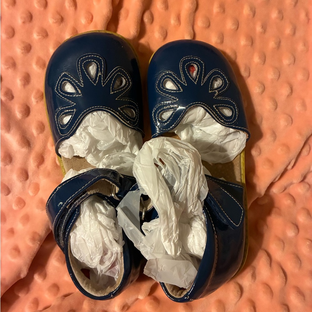 Livie & Luca Navy Blue Floral Cutout Mary Janes